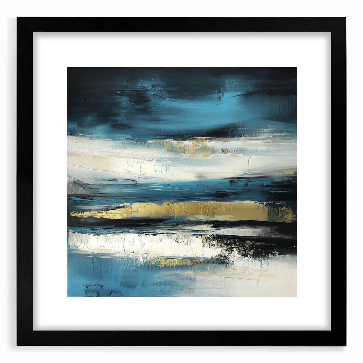 Fluid Abstract Wall Art – Teal, Gold, and Navy Horizontal Texture
