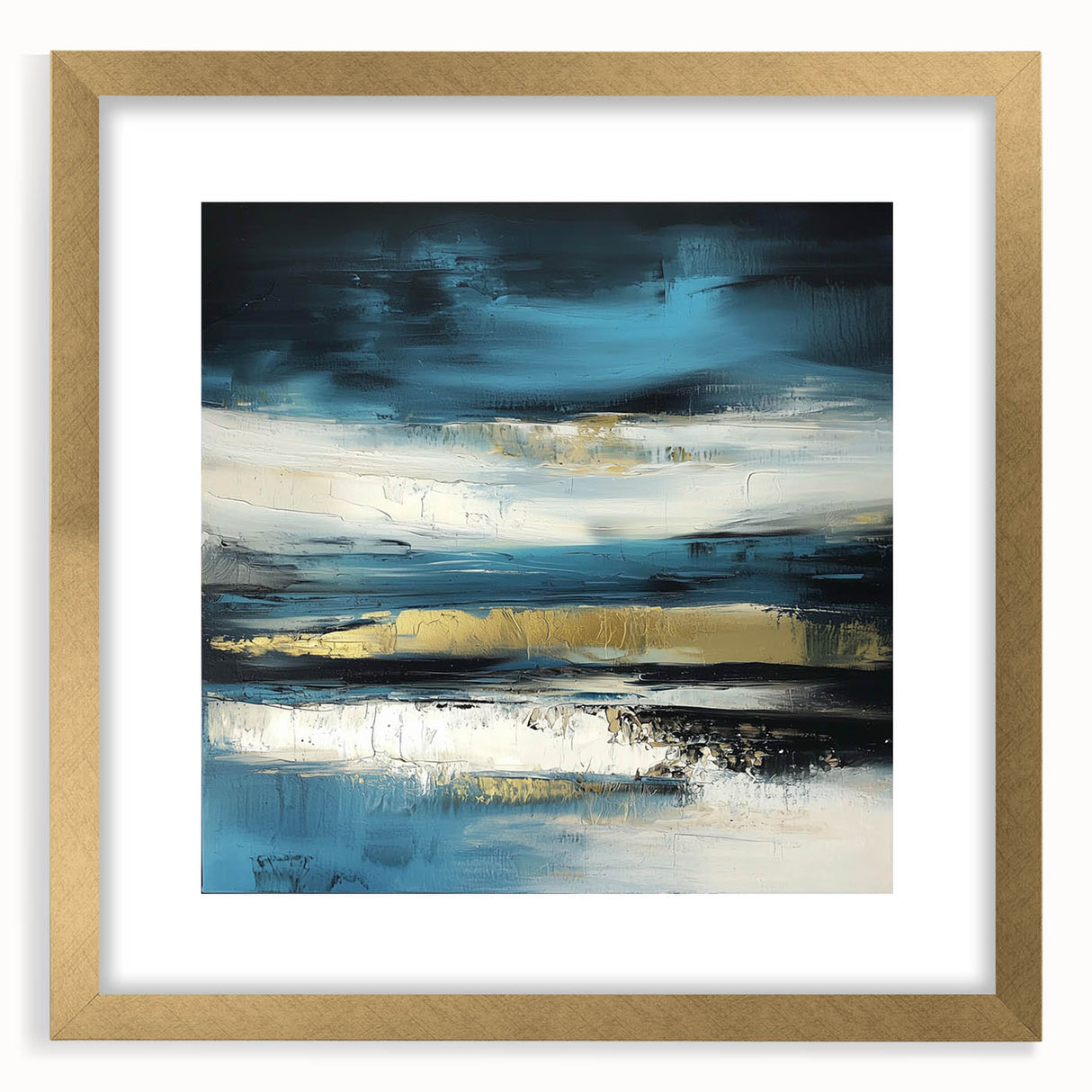 Fluid Abstract Wall Art – Teal, Gold, and Navy Horizontal Texture