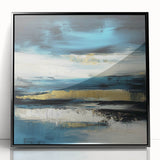 Fluid Abstract Wall Art – Teal, Gold, and Navy Horizontal Texture