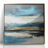 Fluid Abstract Wall Art – Teal, Gold, and Navy Horizontal Texture