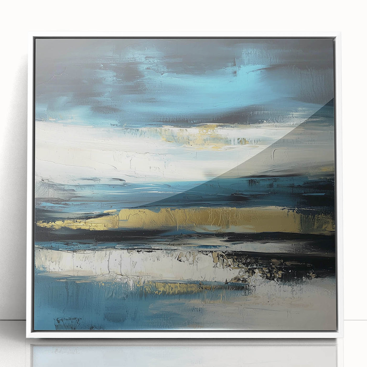 Fluid Abstract Wall Art – Teal, Gold, and Navy Horizontal Texture