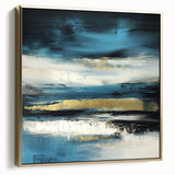 Fluid Abstract Wall Art – Teal, Gold, and Navy Horizontal Texture