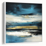 Fluid Abstract Wall Art – Teal, Gold, and Navy Horizontal Texture