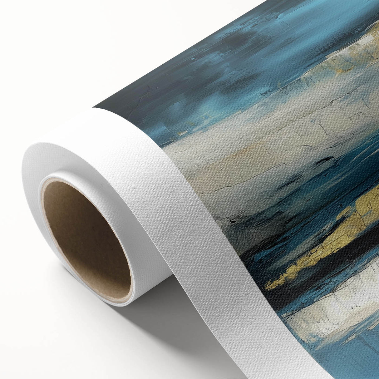 Fluid Abstract Wall Art – Teal, Gold, and Navy Horizontal Texture
