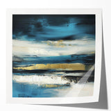 Fluid Abstract Wall Art – Teal, Gold, and Navy Horizontal Texture