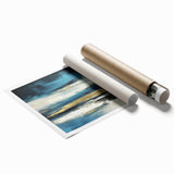 Fluid Abstract Wall Art – Teal, Gold, and Navy Horizontal Texture