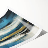 Fluid Abstract Wall Art – Teal, Gold, and Navy Horizontal Texture