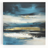 Fluid Abstract Wall Art – Teal, Gold, and Navy Horizontal Texture