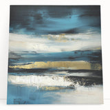 Fluid Abstract Wall Art – Teal, Gold, and Navy Horizontal Texture