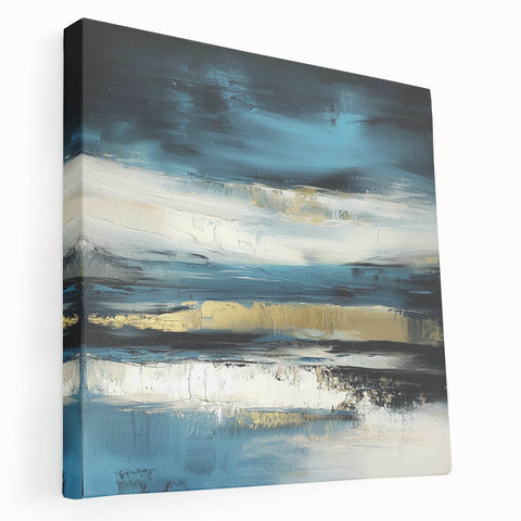 Fluid Abstract Wall Art – Teal, Gold, and Navy Horizontal Texture