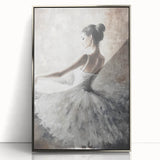 Framed acrylic artwork showcasing an abstract figurative design with silver accents, displayed from the front view against a neutral background, ideal for modern decor.