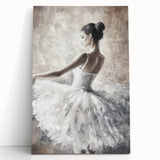 Abstract figurative stretched canvas artwork featuring vibrant colors and dynamic shapes, leaning against a neutral wall, ideal for modern decor.