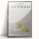 Large art print of a mid-century modernist food and drinks theme in vibrant colors on a framed acrylic.