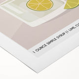 Art deco poster of a stylized cocktail, in muted gold and black shades on rolled canvas, ideal for dining room wall art.