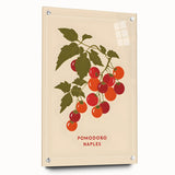 Large abstract wall art featuring assorted fruits in vibrant colors on acrylic glass, suitable for dining room decor.