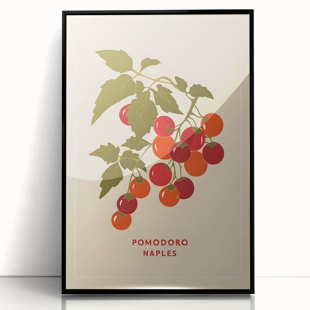 Large abstract wall art featuring assorted fruits in bold colors on a black acrylic framed print.