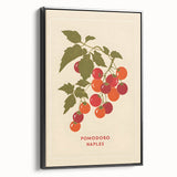 Black and white framed canvas featuring a vintage poster art style landscape painting of fruits, ideal for bedroom decor.