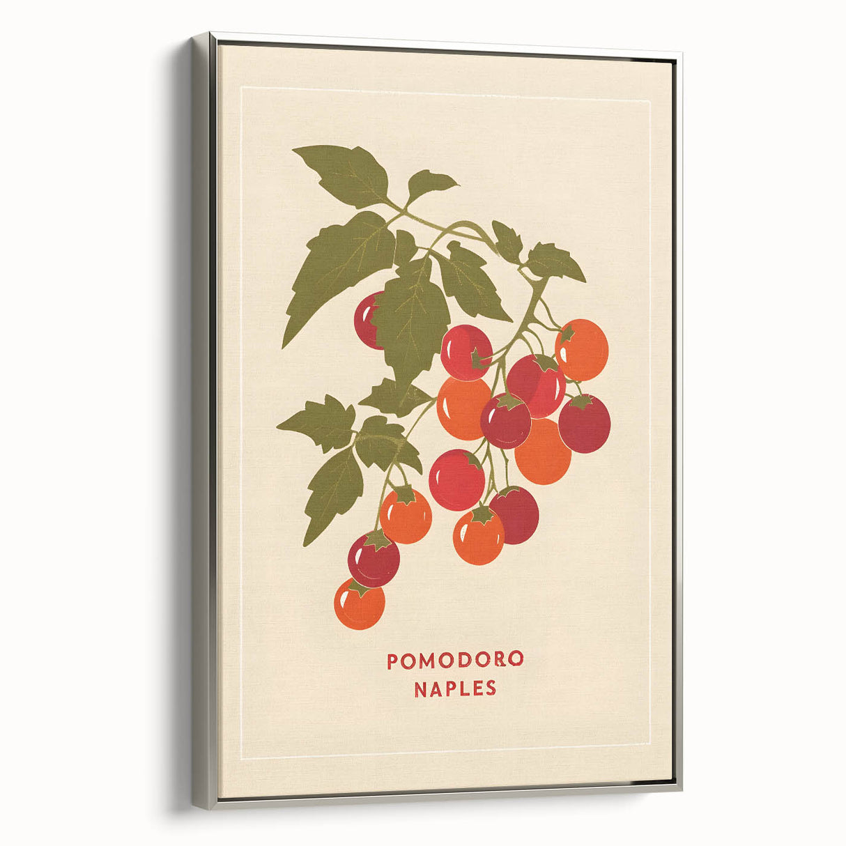 Landscape art painting of colorful fruits on a silver-framed canvas, ideal for kitchen wall decor.