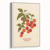 Vintage poster art of colorful fruits on a black background, framed canvas, ideal for living room decor.