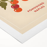 Art deco poster featuring assorted fruits in vibrant colors on rolled canvas, suitable for dining room decor.