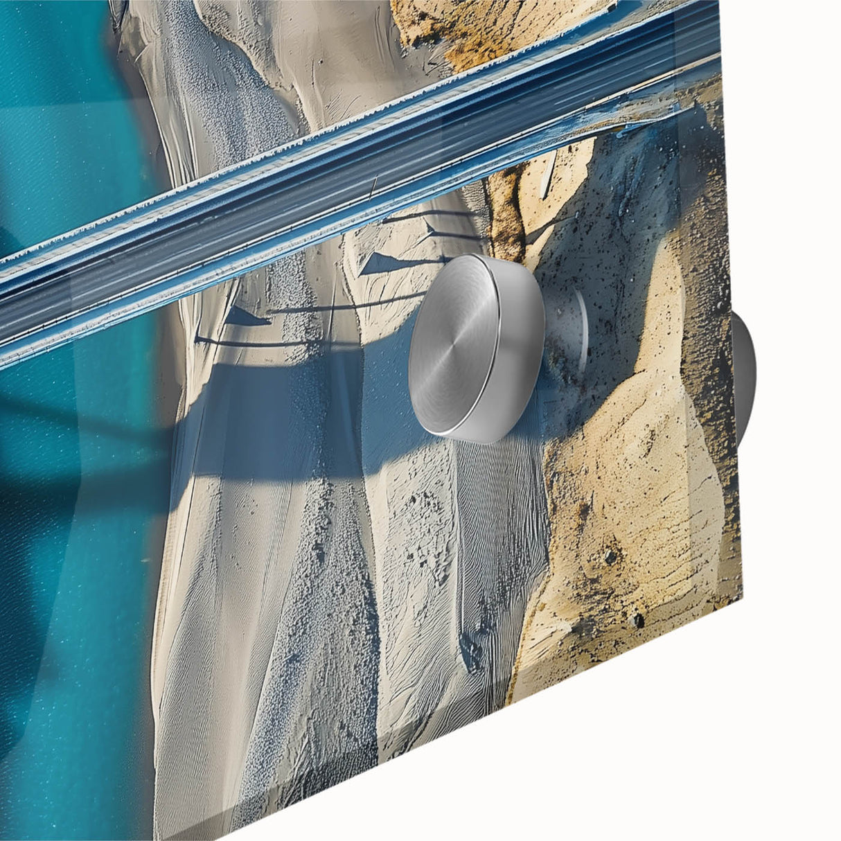 Close-up of a landscape bridge design on acrylic glass, showcasing vibrant colors and intricate details, ideal for modern home decor or art enthusiasts.