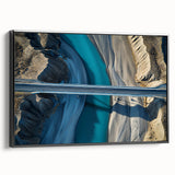 Framed landscape bridge canvas art in black, showcasing a serene river scene with vibrant greens and blues, perfect for modern home decor.