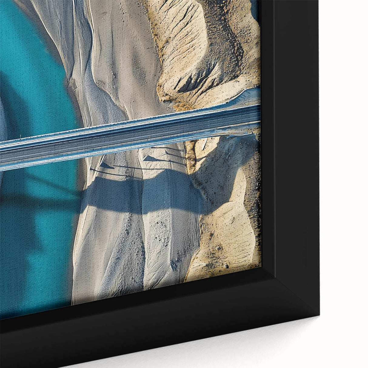 Close-up of a framed landscape bridge canvas art piece, showcasing vibrant colors and intricate details, perfect for enhancing home decor with a natural theme.