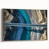 Framed canvas artwork depicting a striking landscape bridge design with gold accents, showcasing a side view that highlights intricate details and vibrant colors. Ideal for home decor enthusiasts looking to enhance their space with modern art.