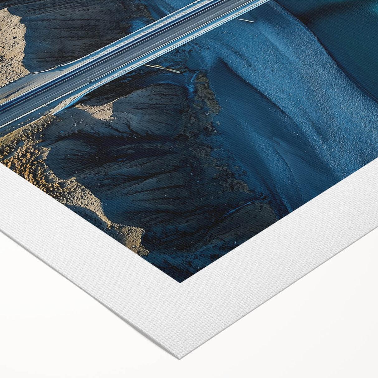 Scenic rolled canvas artwork depicting a vibrant landscape bridge over a tranquil river, showcasing rich colors and intricate details, ideal for home decor.