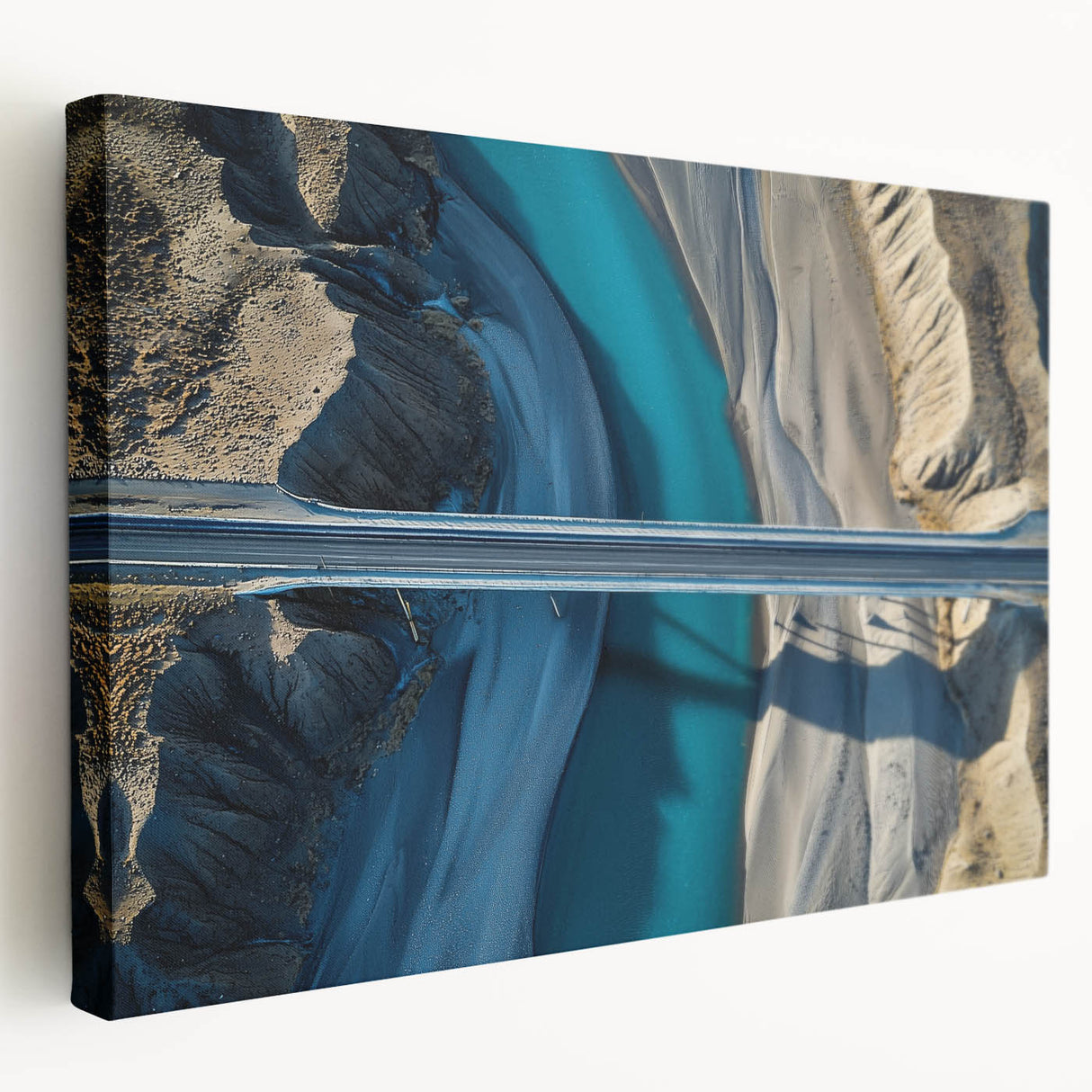 Stretched canvas artwork depicting a serene landscape bridge scene with vibrant colors and intricate details, perfect for enhancing home decor and artistic ambiance.