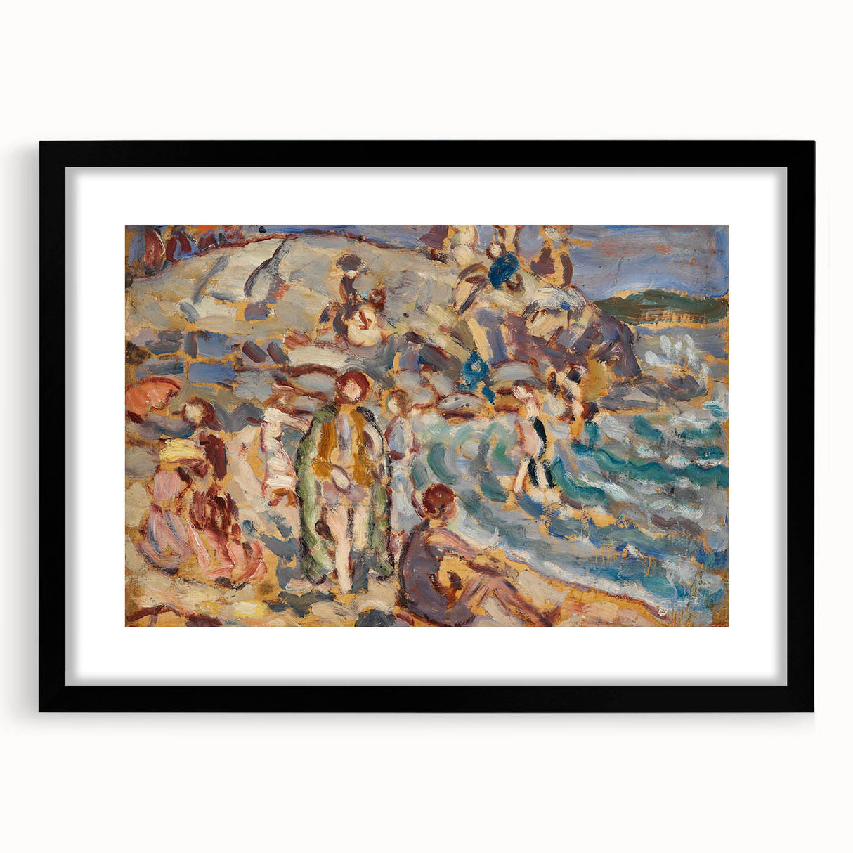 Impressionist Beach Scene - Modern Wall Art of Seaside Gathering