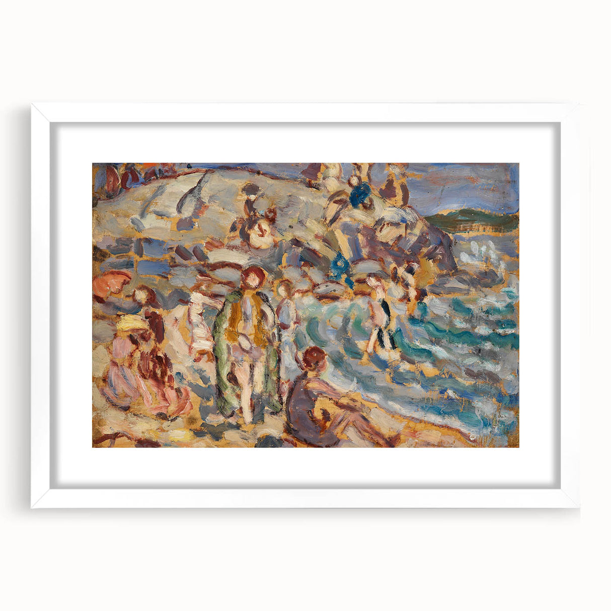 Impressionist Beach Scene - Modern Wall Art of Seaside Gathering