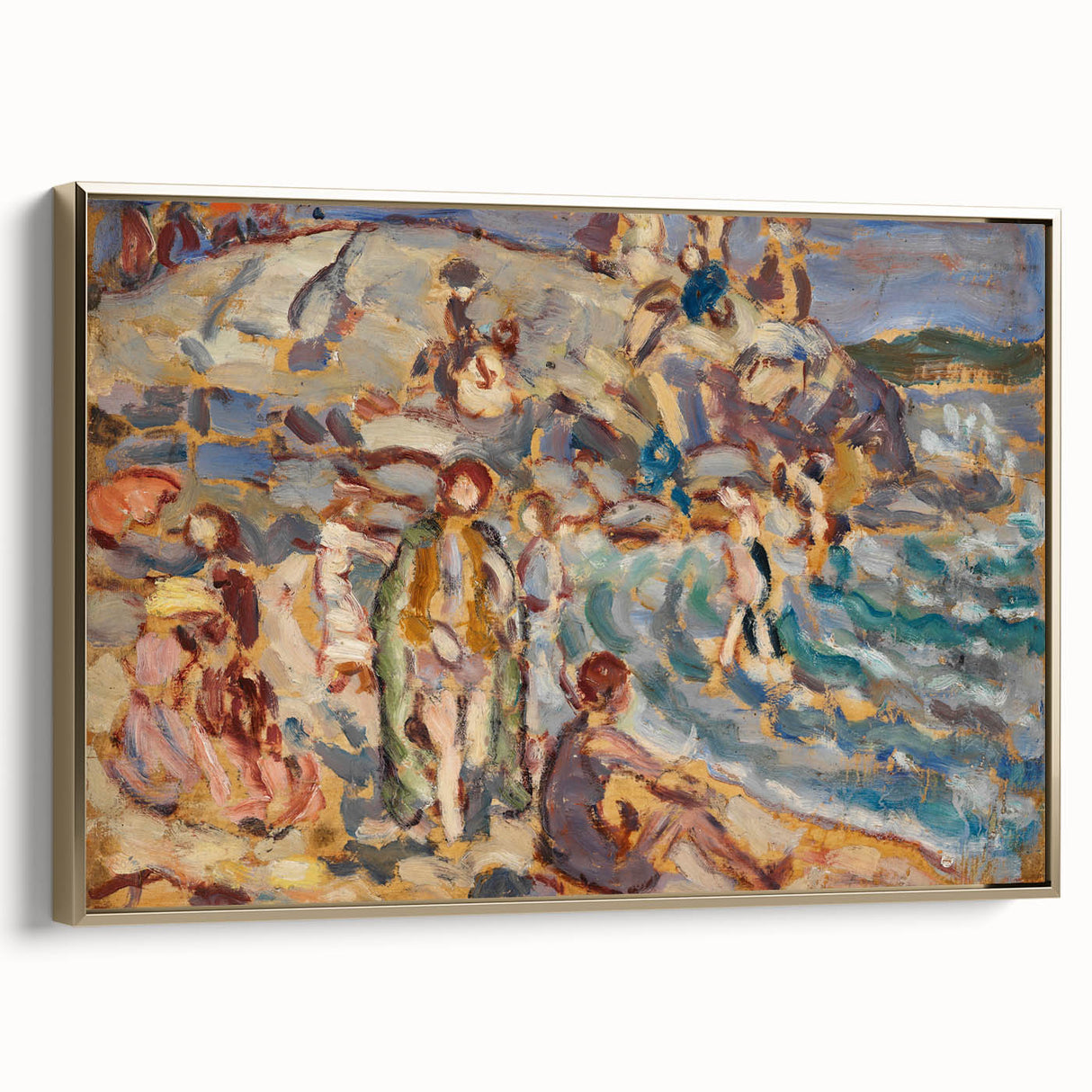 Impressionist Beach Scene - Modern Wall Art of Seaside Gathering