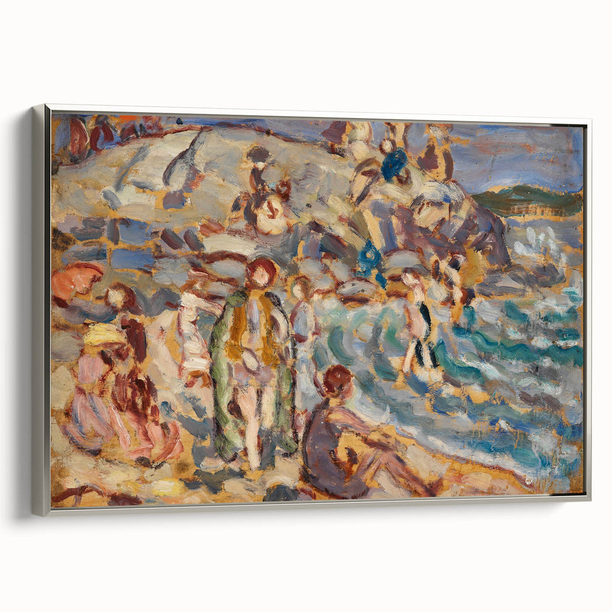 Impressionist Beach Scene - Modern Wall Art of Seaside Gathering