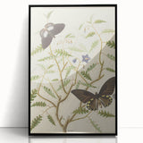 Realism Art Prints - Exotic Butterflies on Blooming Bush Botanical Art