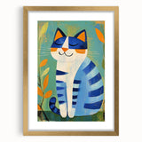 Nursery Wall Art – Playful Blue Cat Illustration for Kids' Room