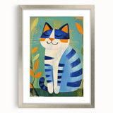 Nursery Wall Art – Playful Blue Cat Illustration for Kids' Room