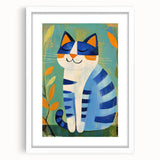 Nursery Wall Art – Playful Blue Cat Illustration for Kids' Room