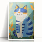 Nursery Wall Art – Playful Blue Cat Illustration for Kids' Room
