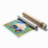 Nursery Wall Art – Playful Blue Cat Illustration for Kids' Room