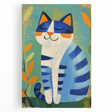 Nursery Wall Art – Playful Blue Cat Illustration for Kids' Room