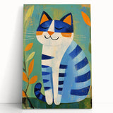 Nursery Wall Art – Playful Blue Cat Illustration for Kids' Room