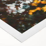 Art deco poster featuring an autumnal scene with orange and brown tones on rolled canvas, suitable for dining room decor.