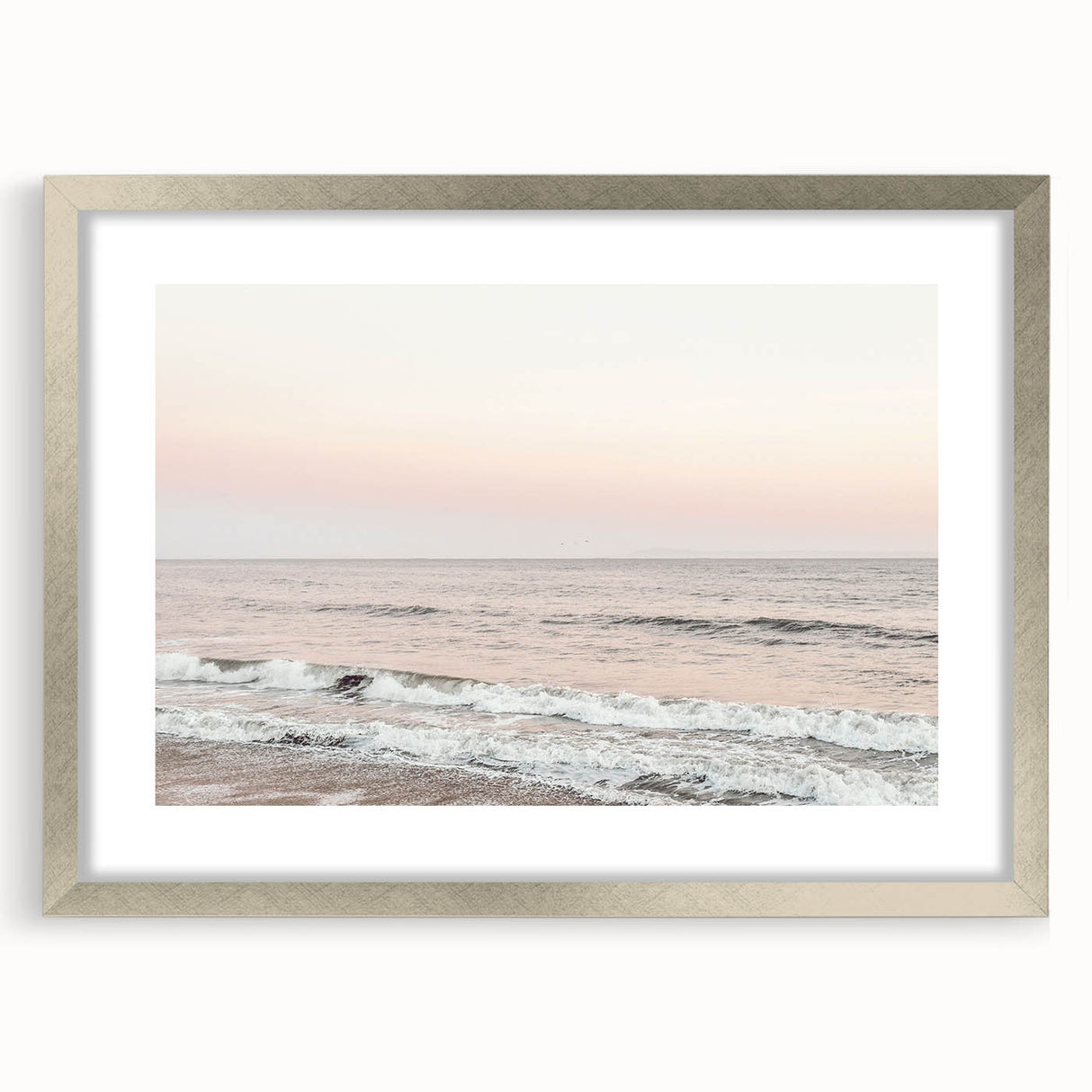Textured abstract art print in vibrant orange and yellow tones, framed in silver, ideal for bedroom decor.
