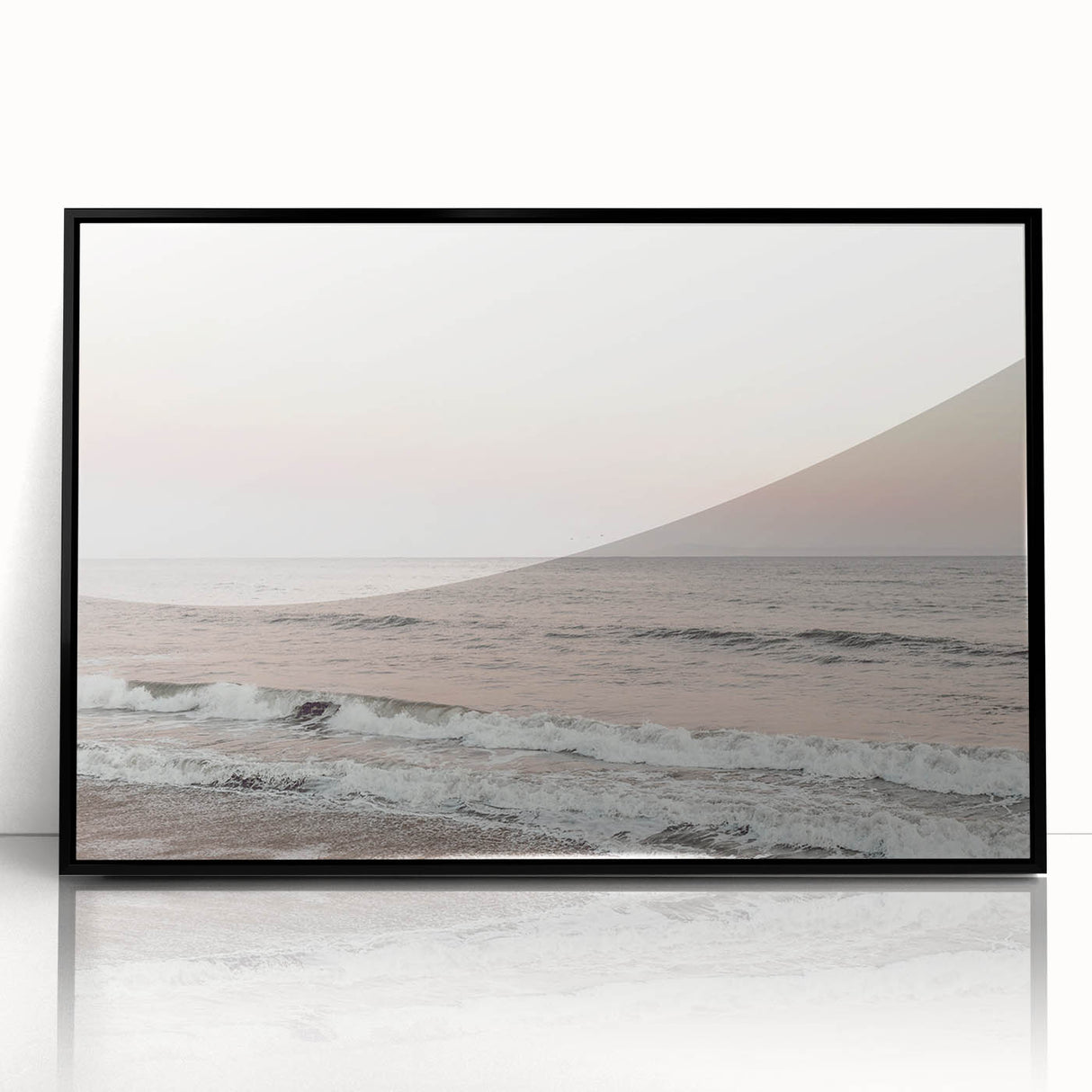 Large abstract wall art featuring mid-century modernist designs in vibrant summer hues on a black framed acrylic print.