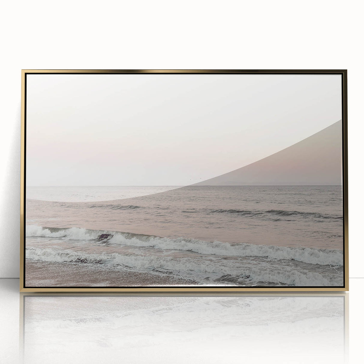 Mid-century modernist summer-themed acrylic print in gold frame, ideal for nursery wall decor.