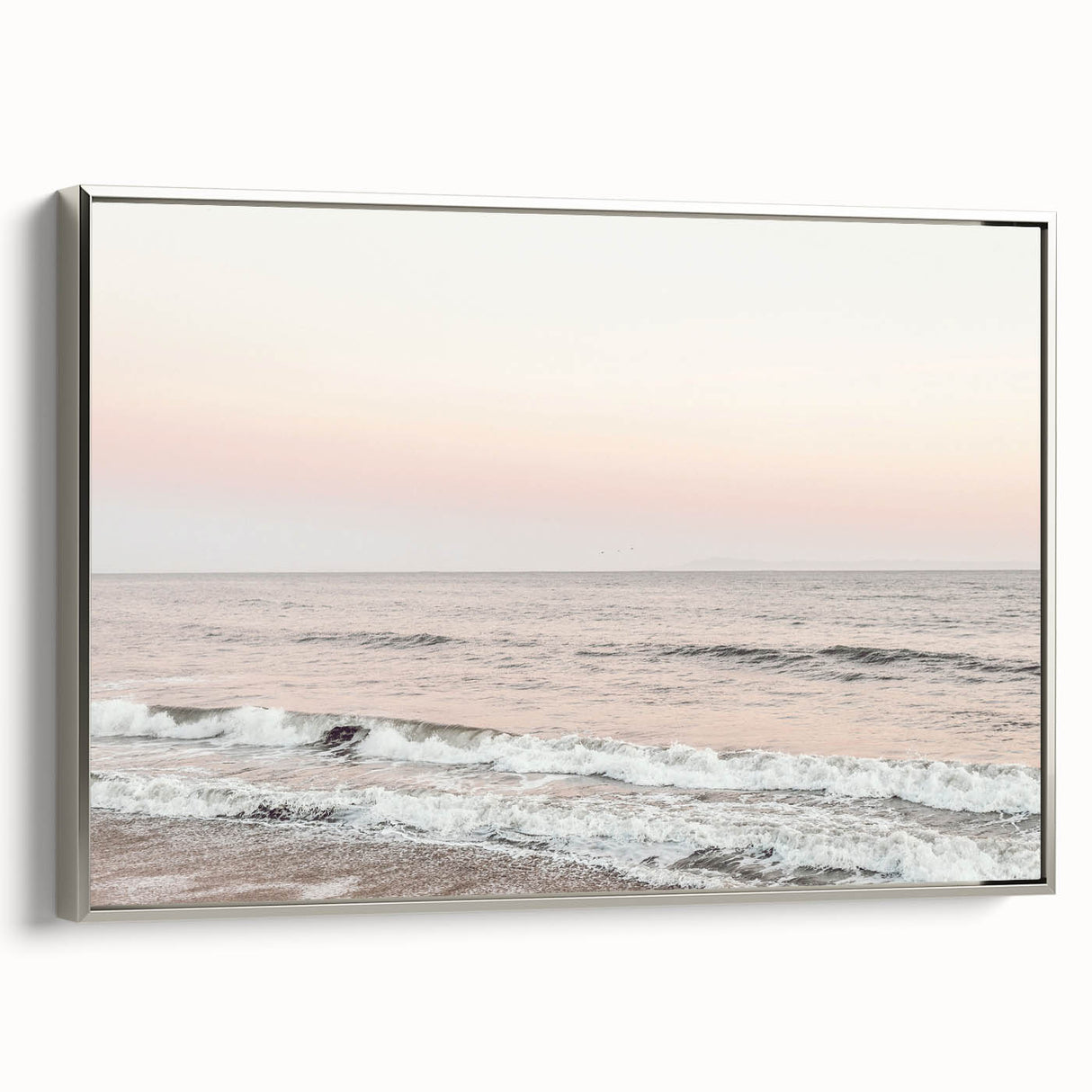 Landscape art painting of a summer scene on framed canvas, featuring a palette of warm tones and vintage poster style.