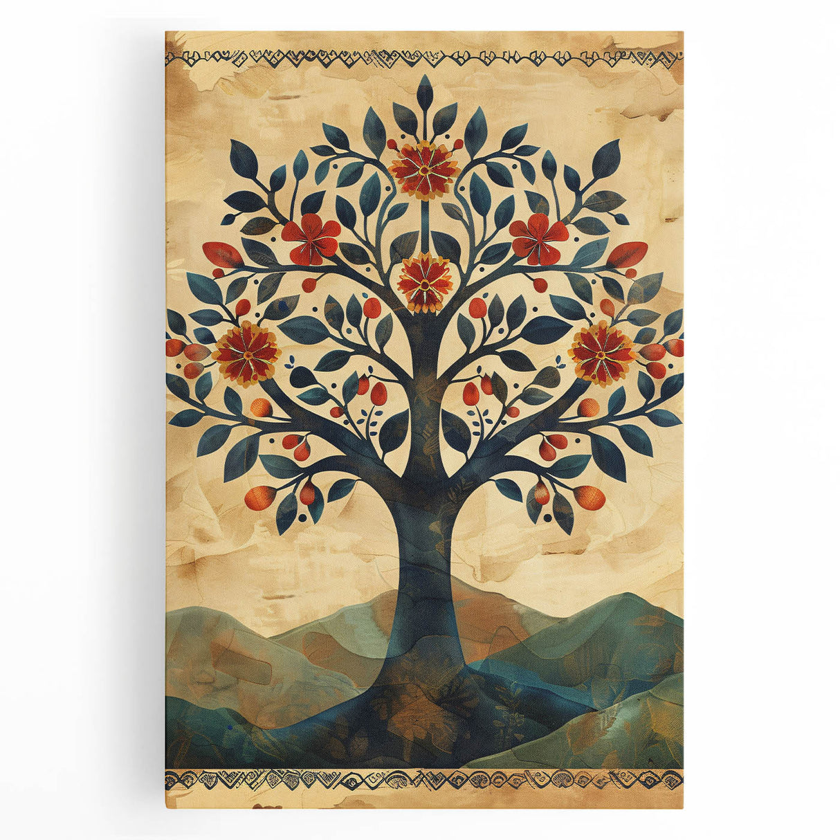 Vibrant abstract floral wall art on stretched canvas, showcasing bold colors and intricate designs, perfect for modern home decor or gallery walls.