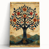 Abstract floral wall art on stretched canvas, featuring vibrant colors and intricate designs, leaning against a neutral wall, ideal for modern home decor.