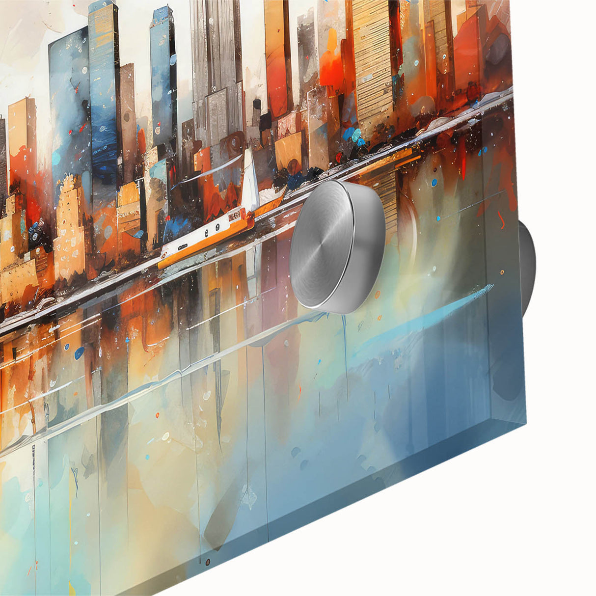 Abstract landscape wall art print in vibrant colors, featuring intricate textures and a modern acrylic glass finish, ideal for contemporary home decor.